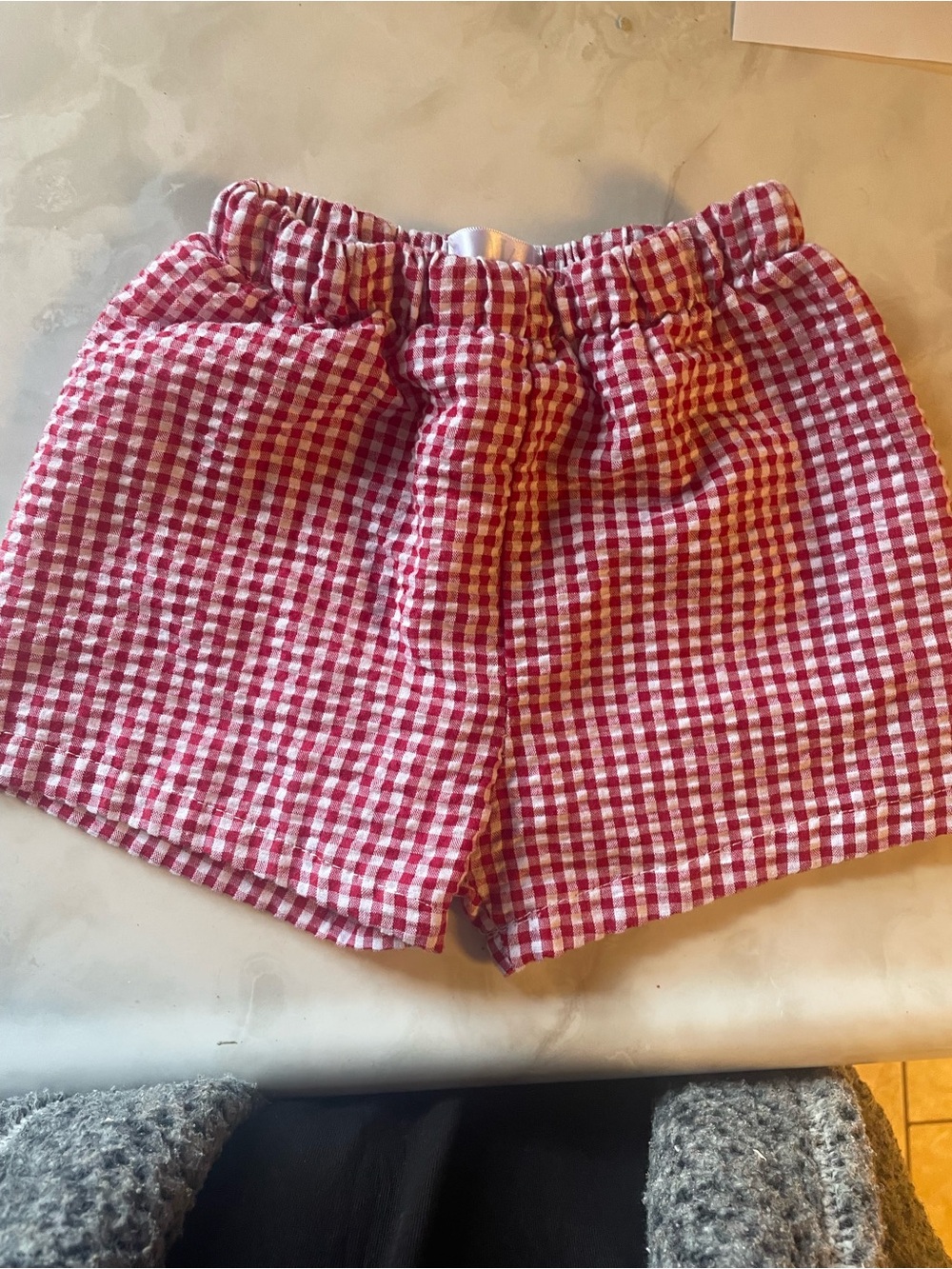 Red Gingham Elastic-Waist Shorts